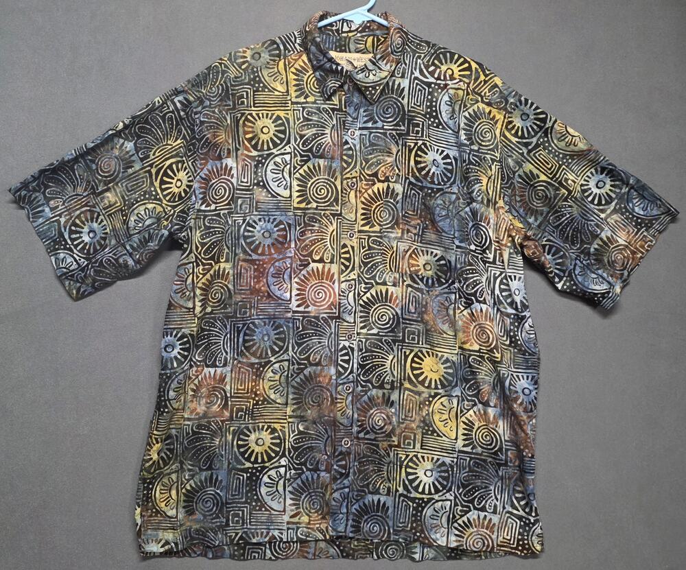 Johari West Authentic Cotton Batik Geometric Tribal Print T- Shirt Size XLT